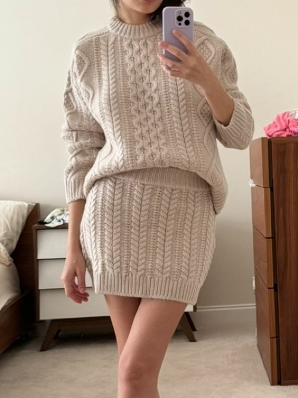 H&M Beige merino wool blend Cable Knit Sweater